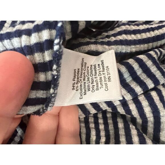 Red Camel Knit Top Long Sleeve Lace Trim Navy and White Striped Women's XLarge - Picture 5 of 8